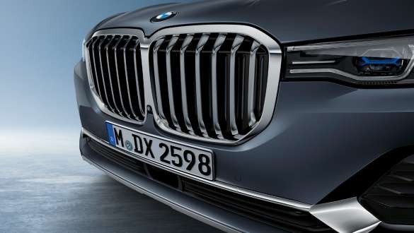 BMW kidney grille Close-up of the BMW X7 front with focus on the BMW kidney grille