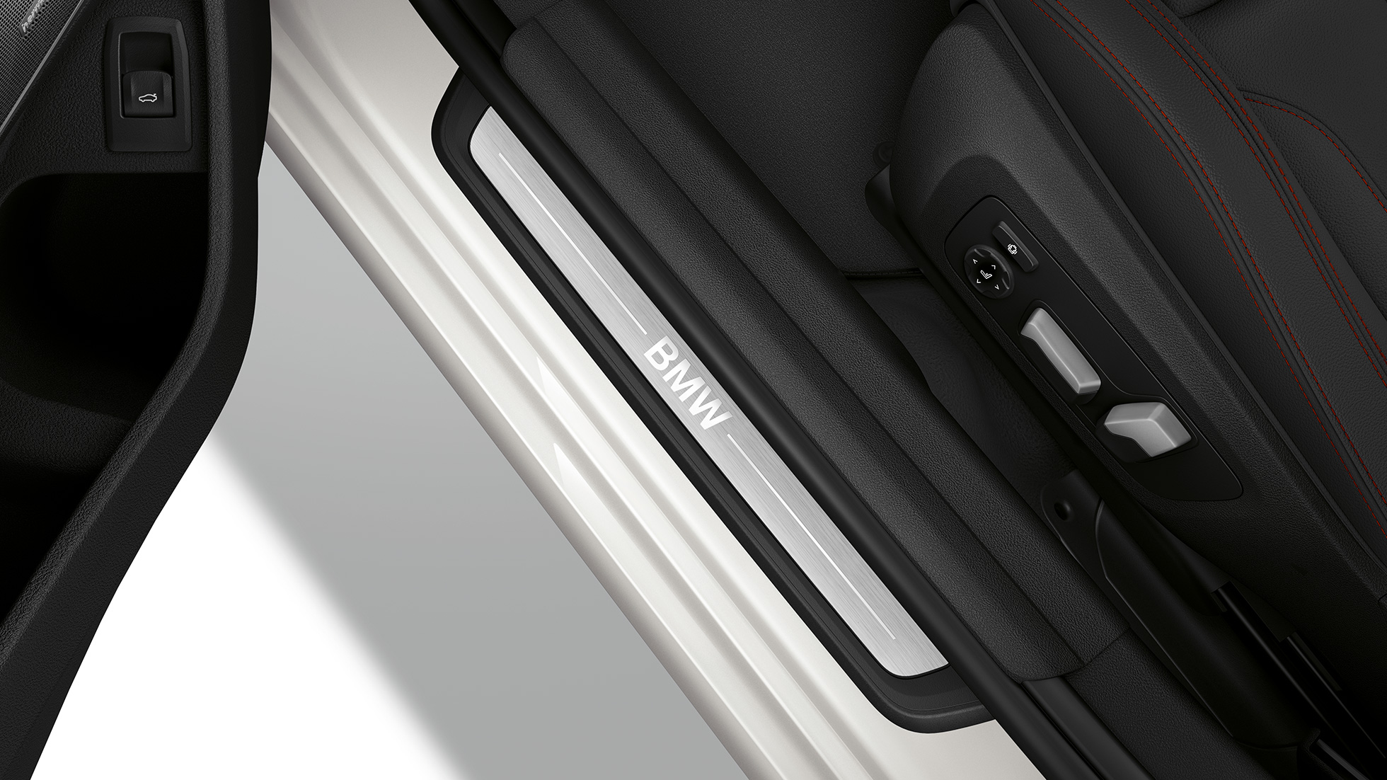 BMW 3 Series Sedan, Luxury Line entry sill. Top view of the door sill of the BMW 3 Series Sedan with Model Sport Line features.